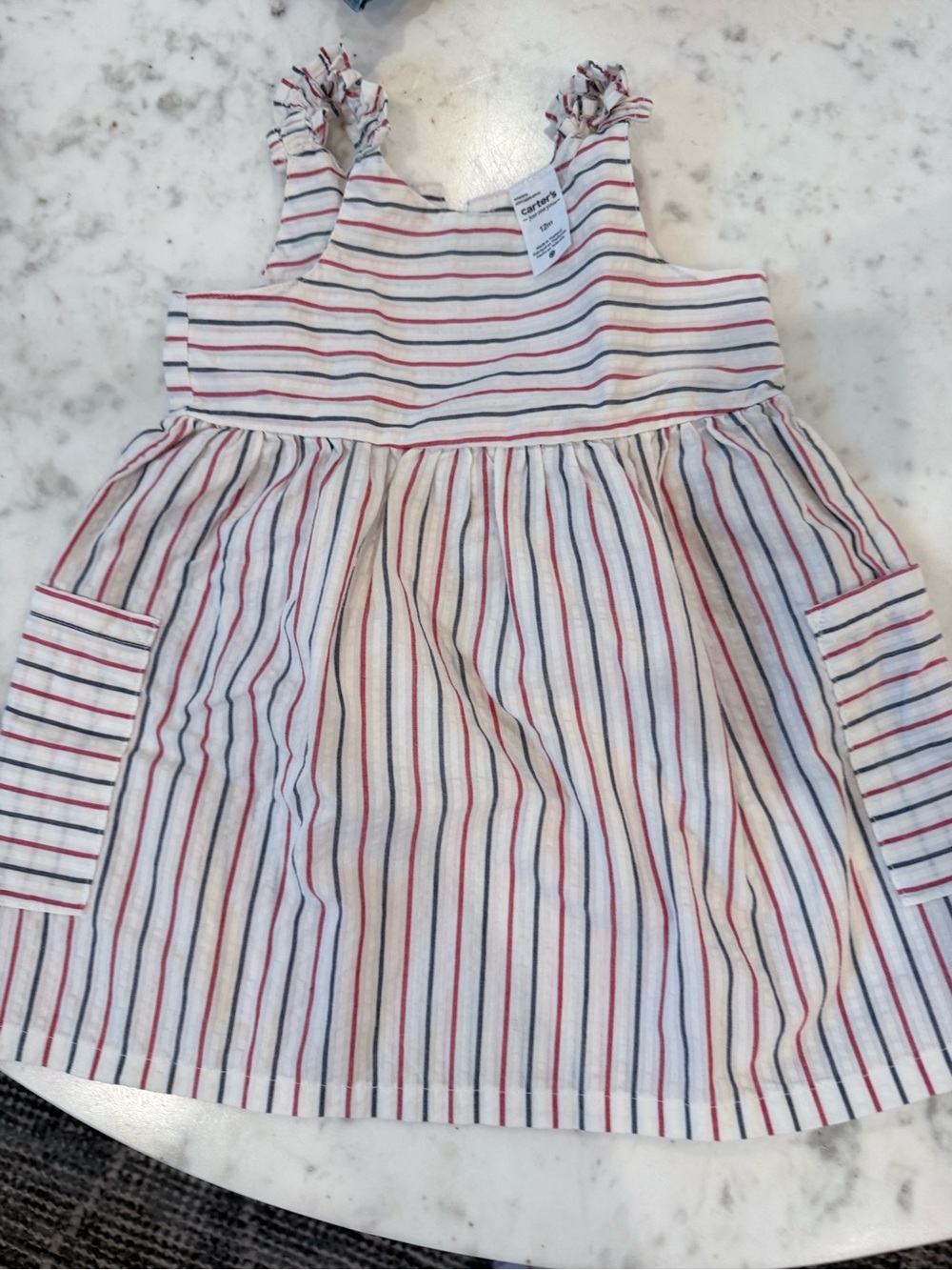 Carter's White Dress with Red and Navy Stripes